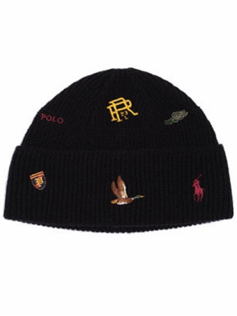 NWT new Polo Ralph Lauren Black Knit wool hat Embroidered icons black horse duck